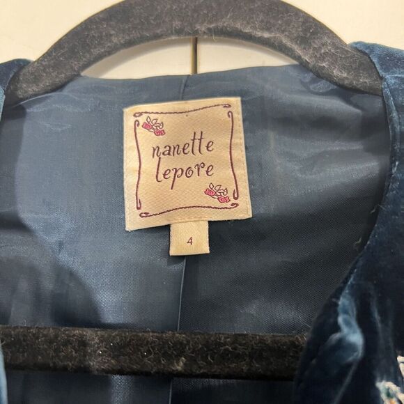 Nanett Lepore Jacket Women’s 4 Velvet Turquoise Blue Beaded Lace Up Goth Fairy - Picture 4 of 8